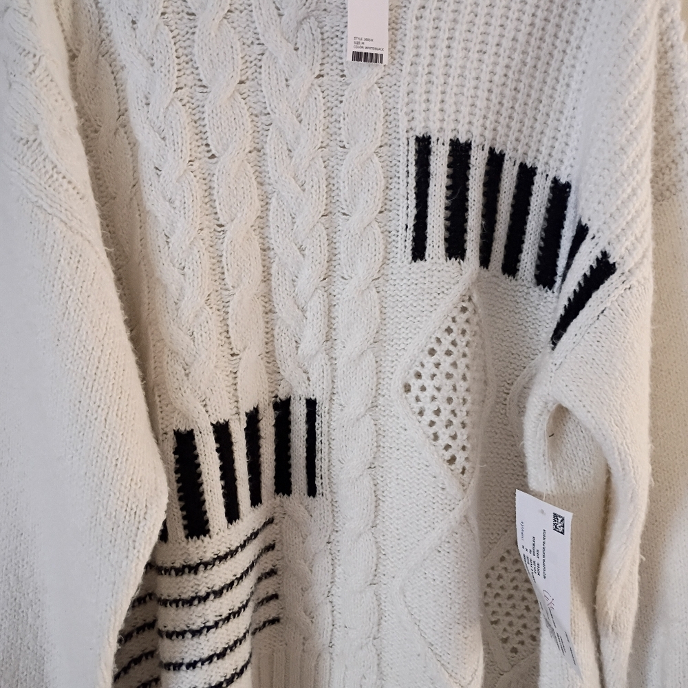 NWT.BKE Women's White and Black Cable Knit Sweater - Picture 7 of 10